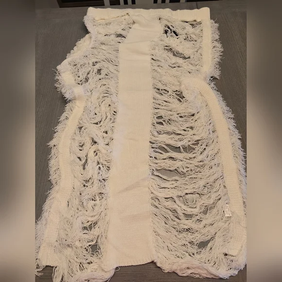 Xpluswear White Fringe Cut Out Bathing Suit Cover Up 5x - Picture 2 of 6